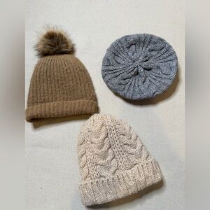 Cozy Knit Women's winter Hat Set - Brown, Gray, Cream